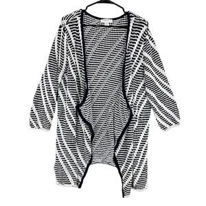 Christopher & Banks Womens Sweater Blue White Cardigan Waterfall Chunky Knit XL